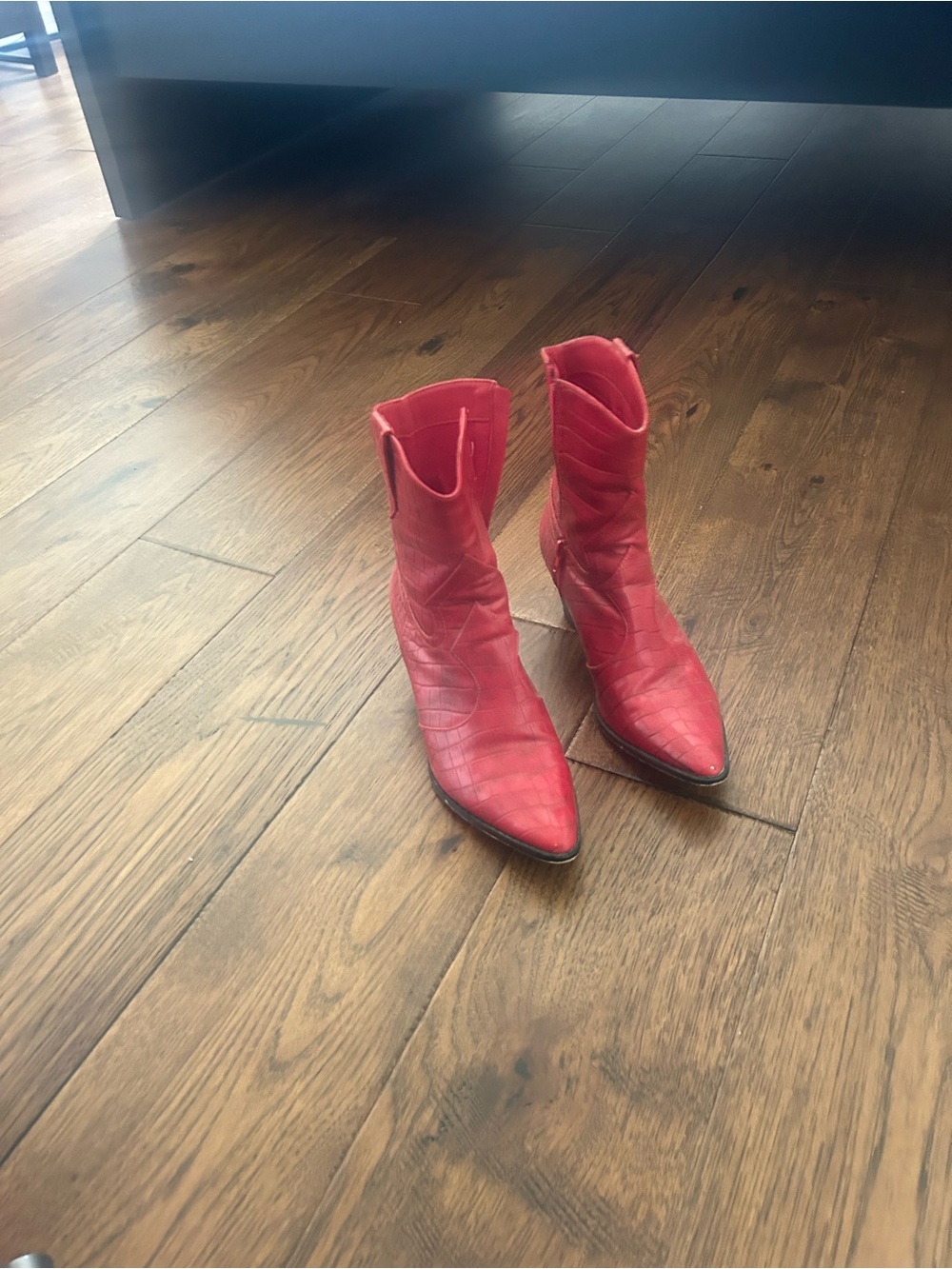 Red Pointed-Toe Western Ankle Boots - Women's